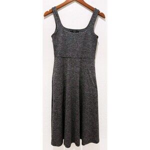 Quince M Gray Black Flowknit Fit Flare Dress Stretchy Pockets Women's Casual